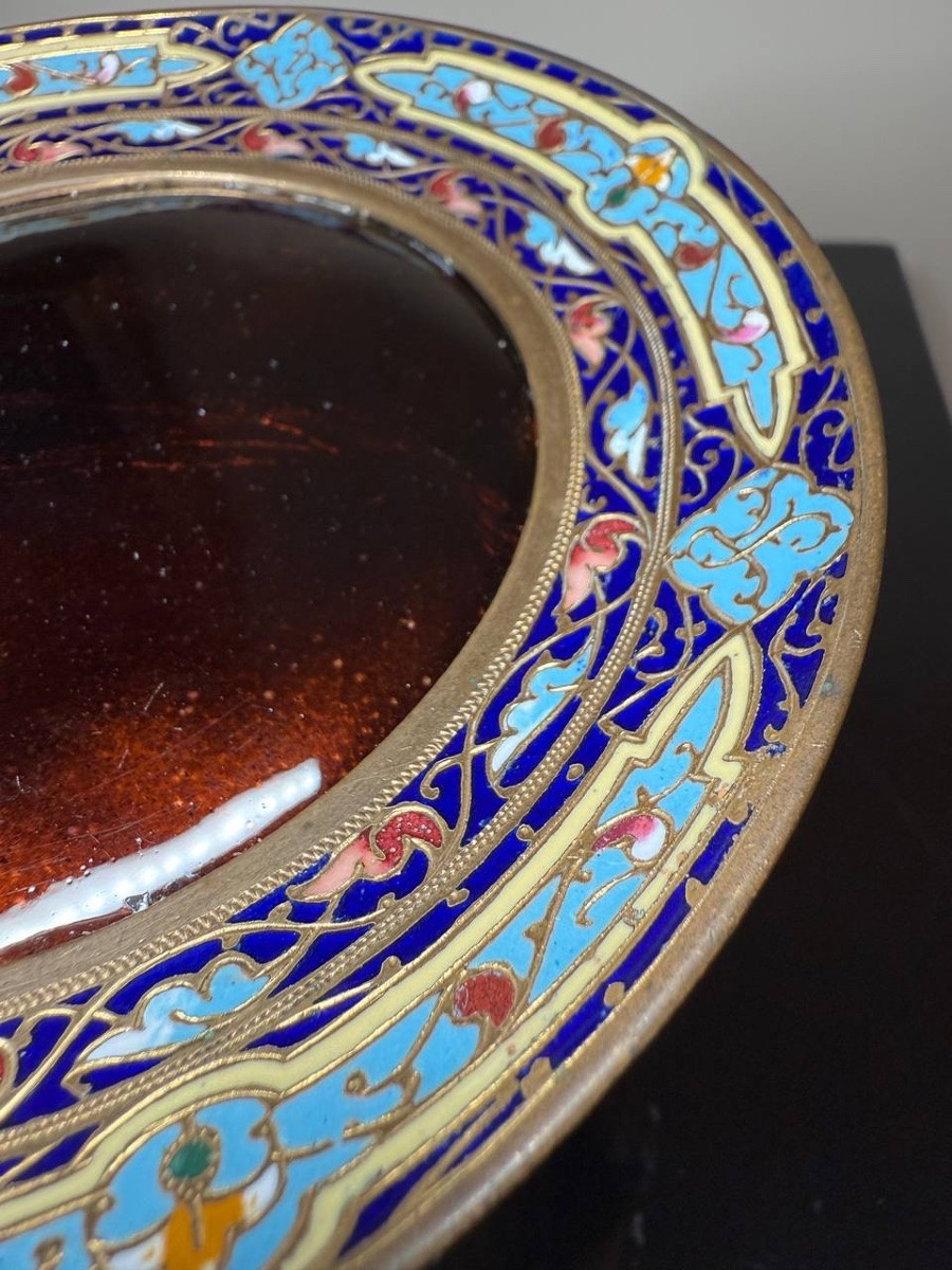 COUPE SUR PIED EN ÉMAIL CLOISONNÉ ET BRONZE-photo-1