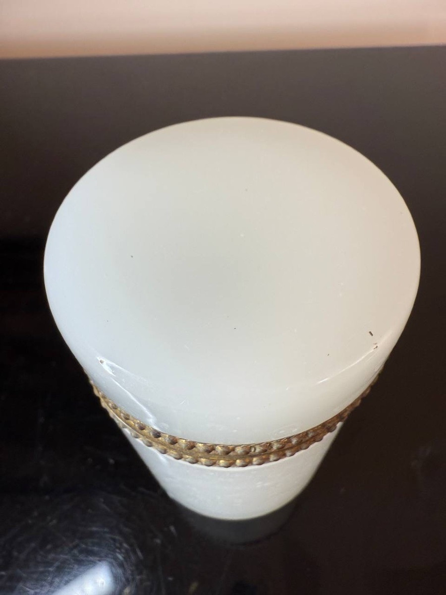 BOÎTE cylindrique en opaline blanche, cerclée-photo-1