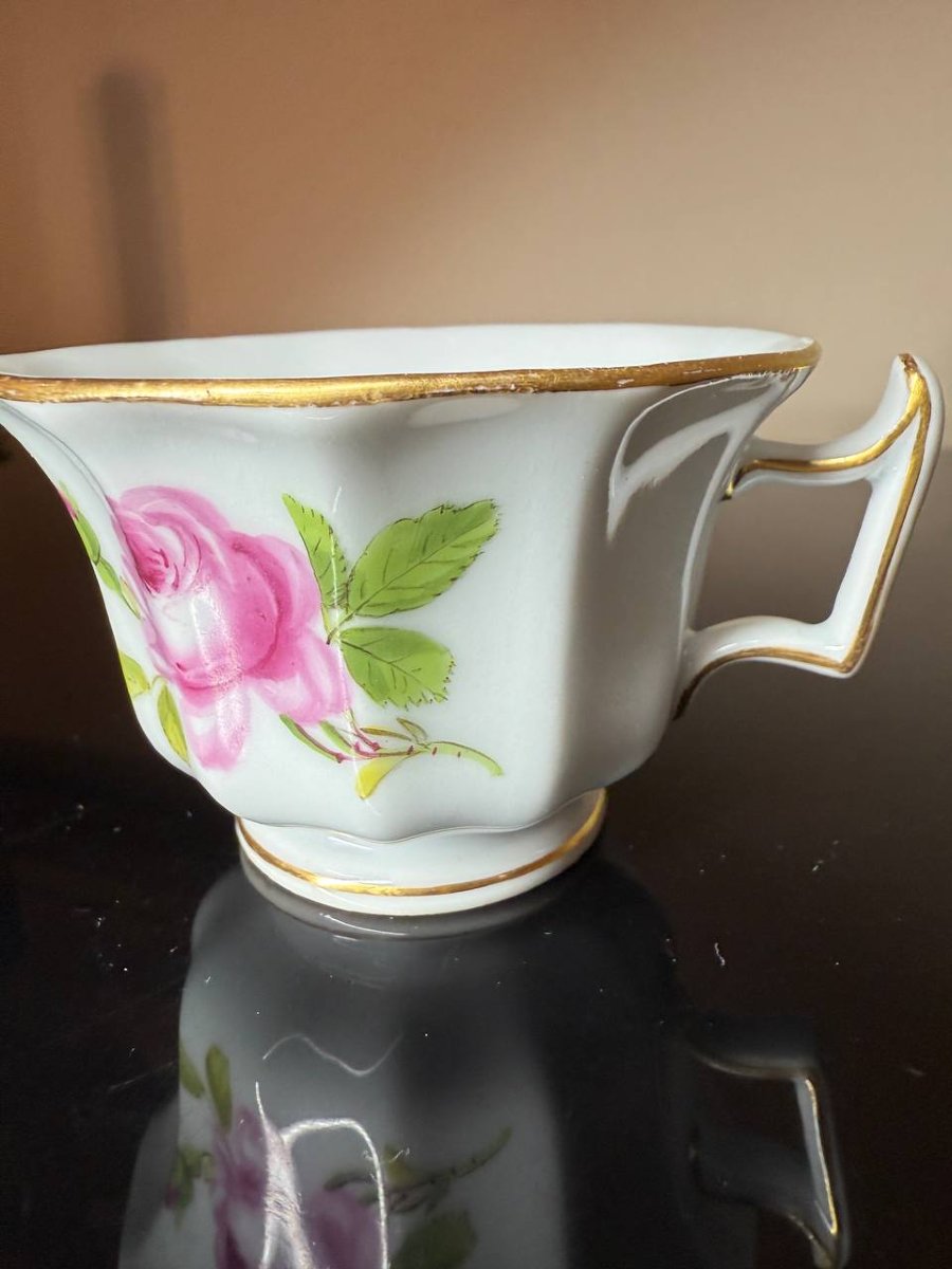 Ancienne tasse Meissen peinte à la main pieds roses 1815-1923-photo-1