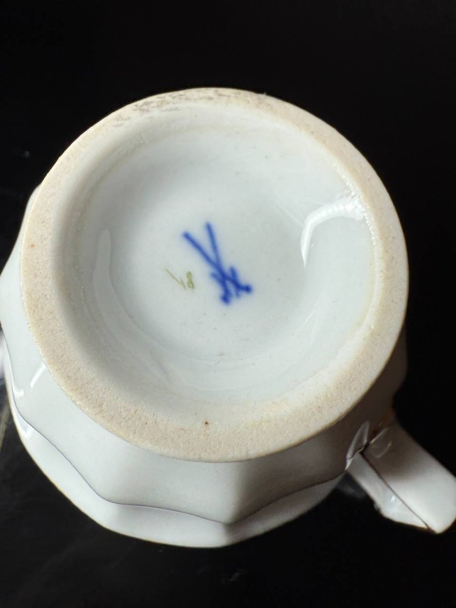Ancienne tasse Meissen peinte à la main pieds roses 1815-1923-photo-5