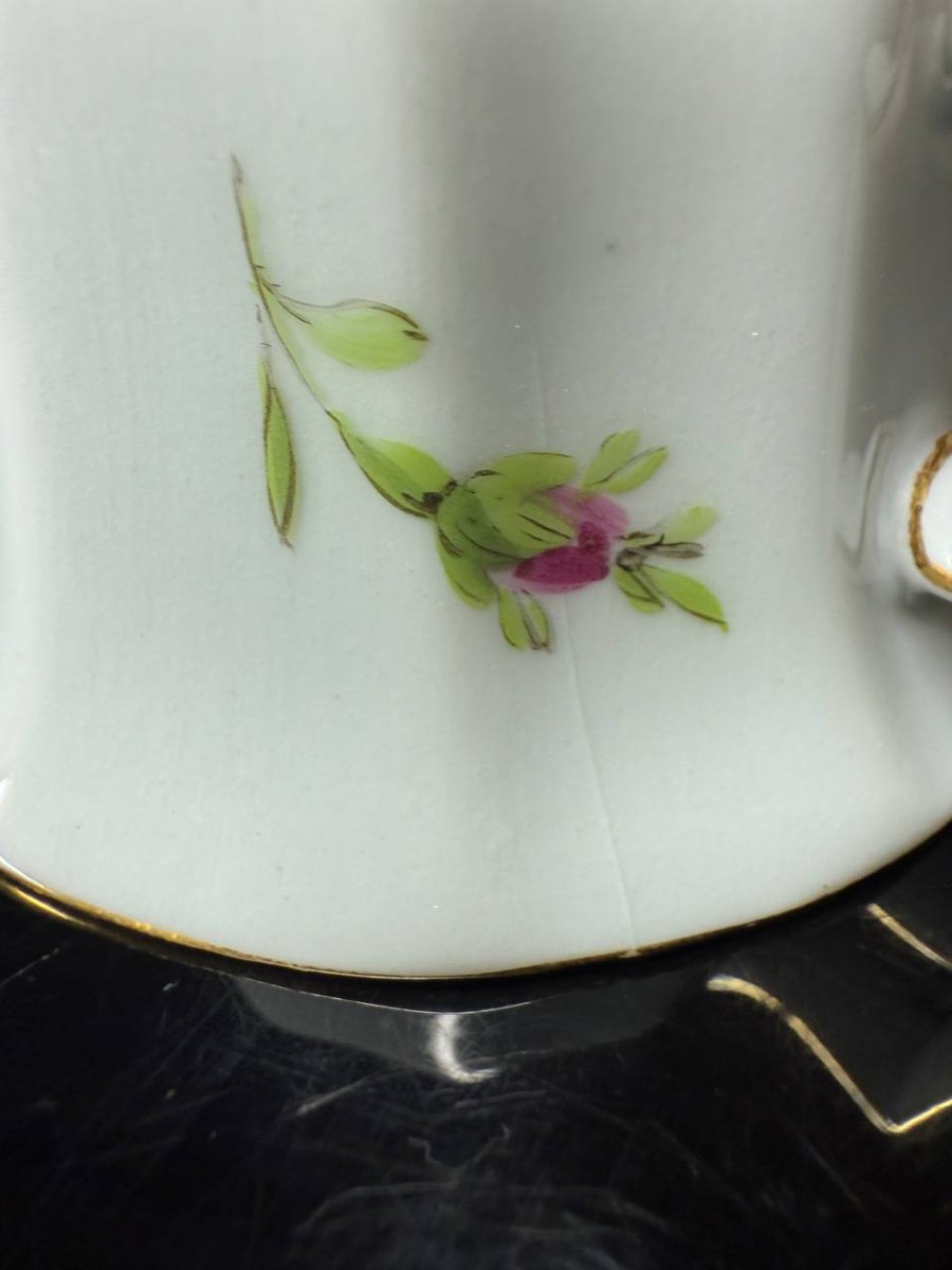 Ancienne tasse Meissen peinte à la main pieds roses 1815-1923-photo-7