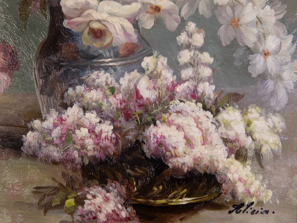 HUILE SUR Bois "BOUQUET DE LILAS"-photo-4