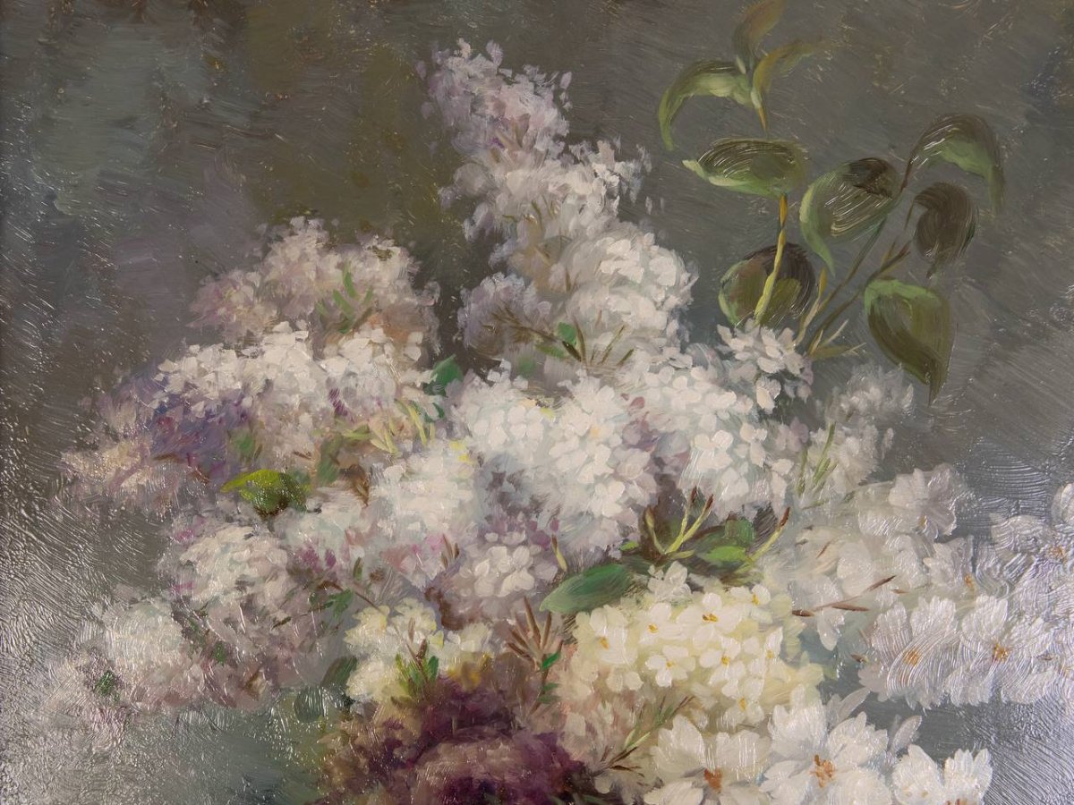 HUILE SUR Bois "BOUQUET DE LILAS"-photo-3