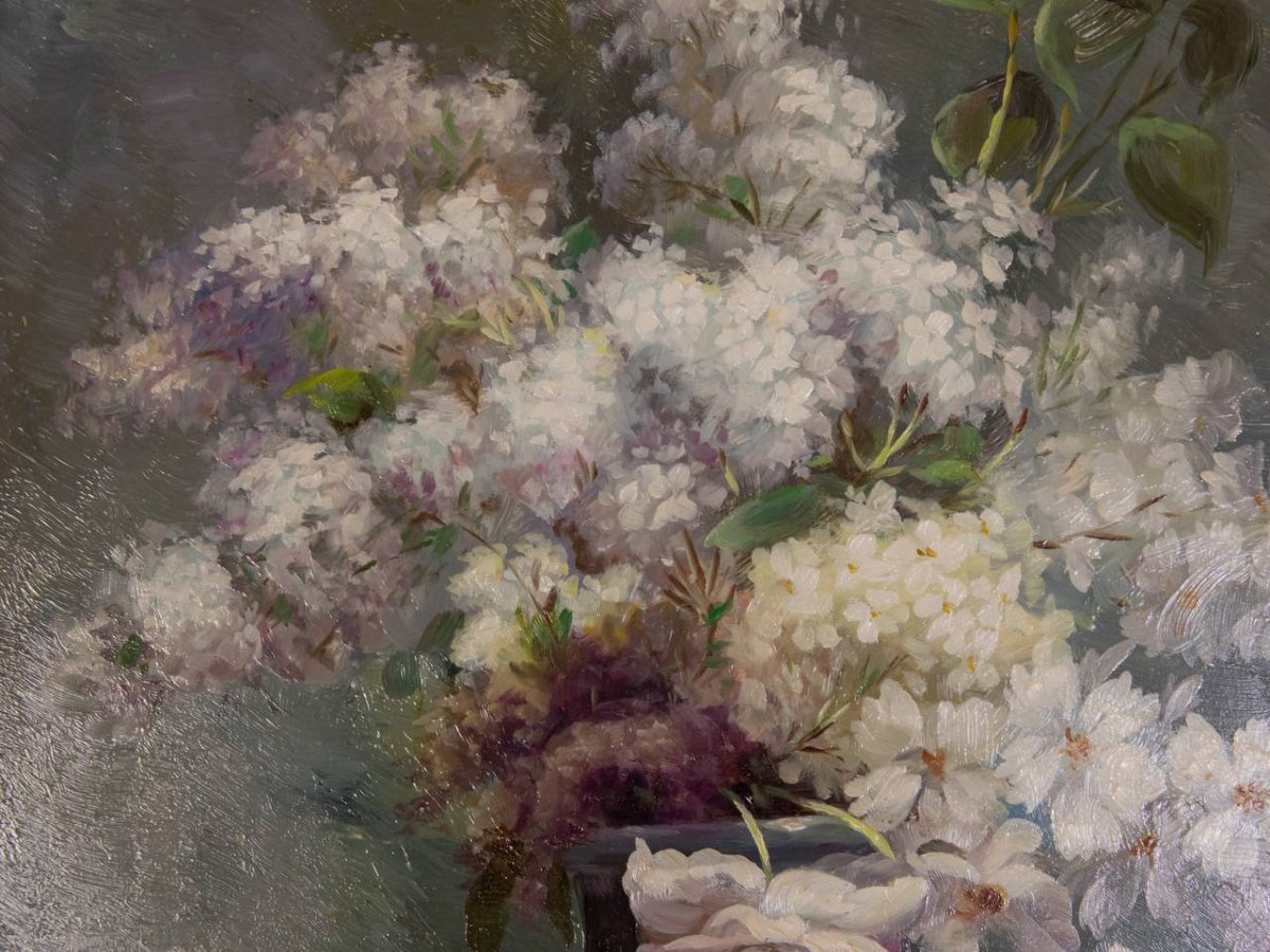HUILE SUR Bois "BOUQUET DE LILAS"-photo-4