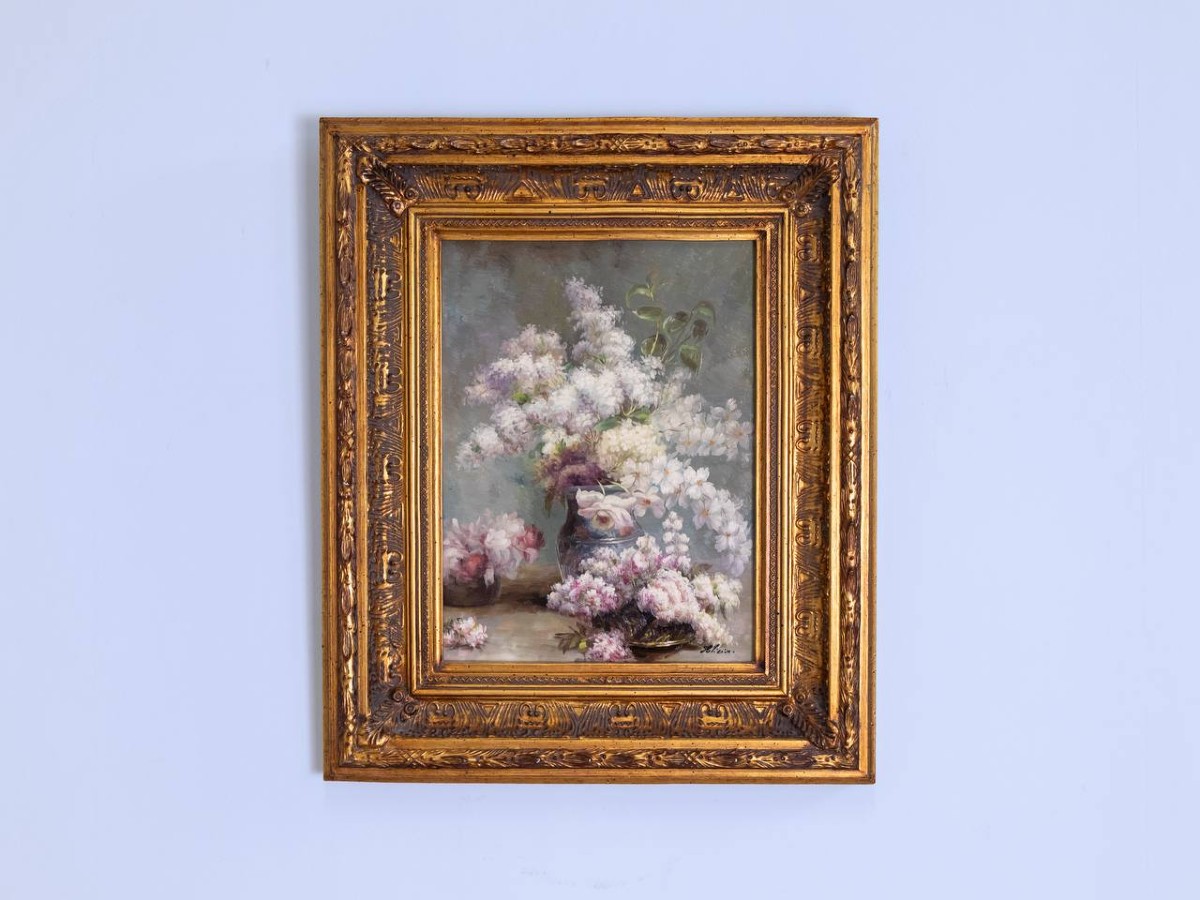 HUILE SUR Bois "BOUQUET DE LILAS"