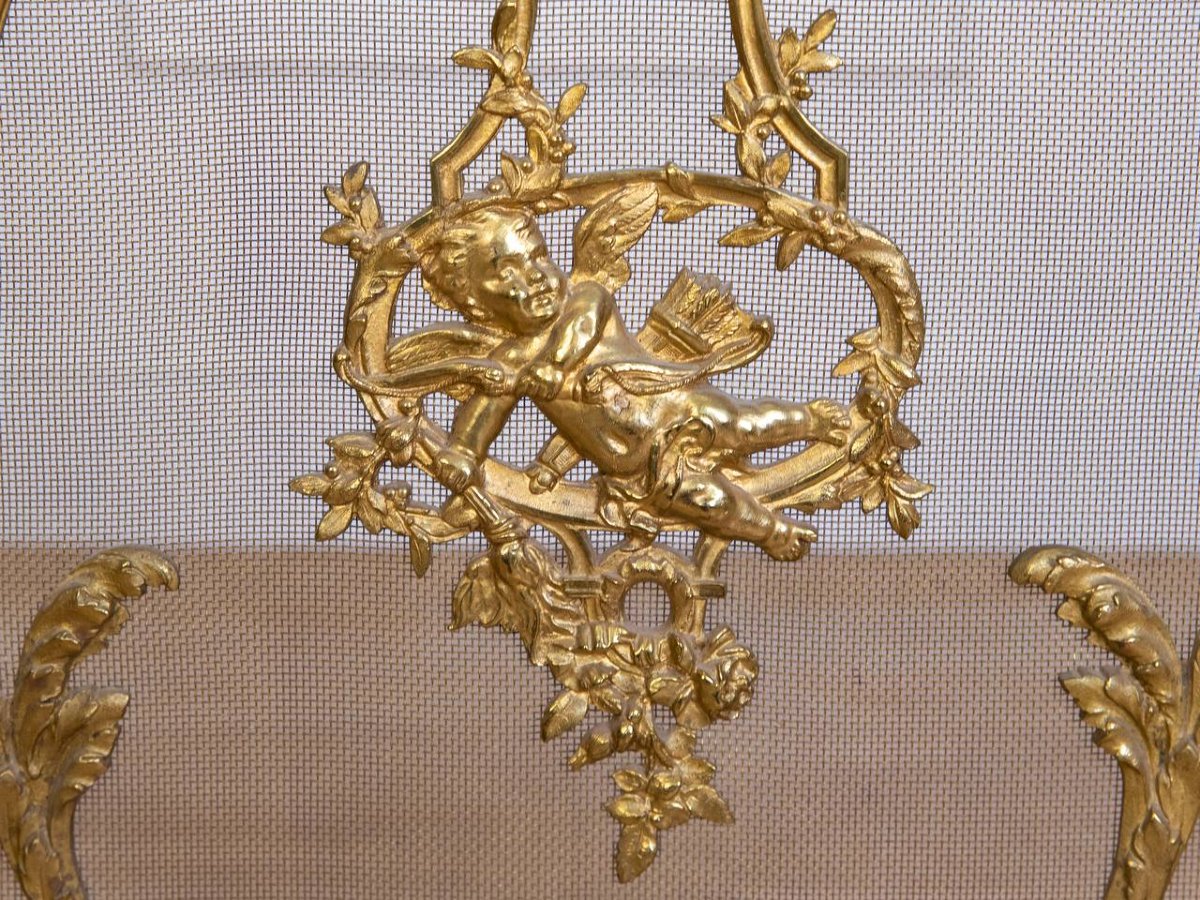 Écran de cheminée, pare-feu, en bronze de style Louis XVI, époque Napoléon III.-photo-1