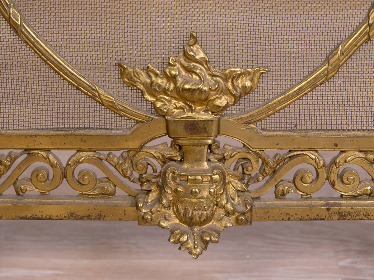 Écran de cheminée, pare-feu, en bronze de style Louis XVI, époque Napoléon III.-photo-2