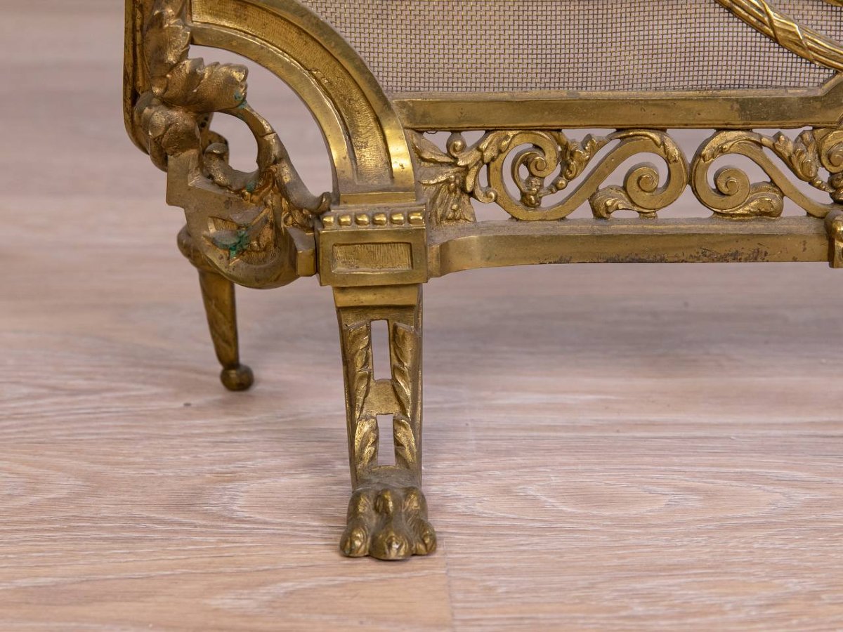 Écran de cheminée, pare-feu, en bronze de style Louis XVI, époque Napoléon III.-photo-3