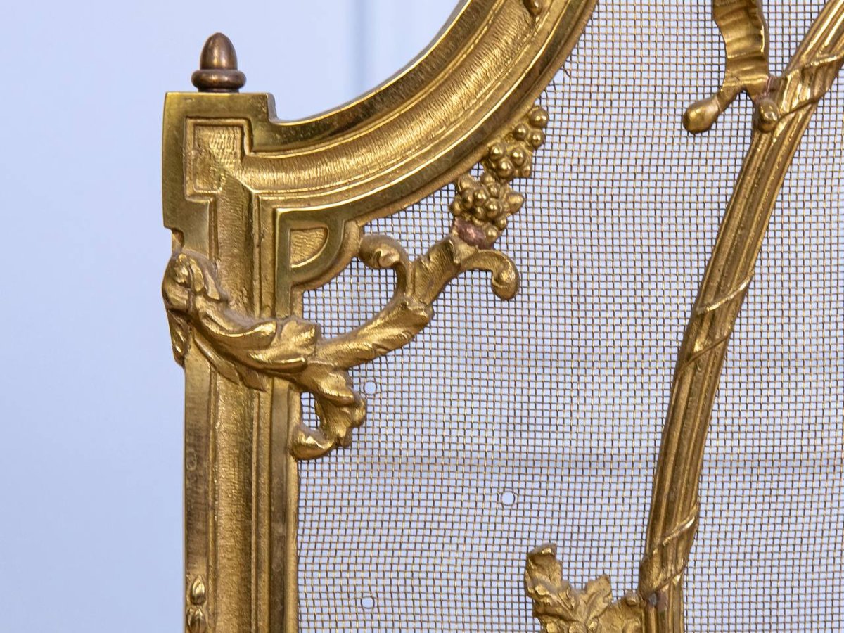 Écran de cheminée, pare-feu, en bronze de style Louis XVI, époque Napoléon III.-photo-4