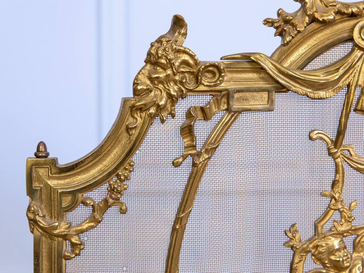 Écran de cheminée, pare-feu, en bronze de style Louis XVI, époque Napoléon III.-photo-5