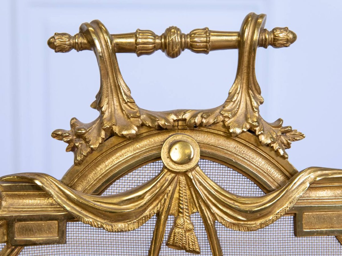 Écran de cheminée, pare-feu, en bronze de style Louis XVI, époque Napoléon III.-photo-6