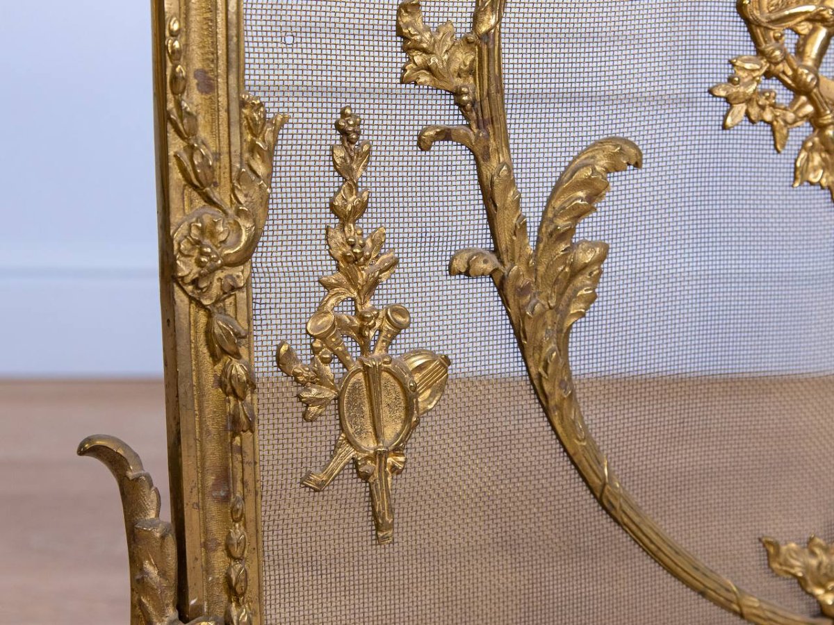 Écran de cheminée, pare-feu, en bronze de style Louis XVI, époque Napoléon III.-photo-7