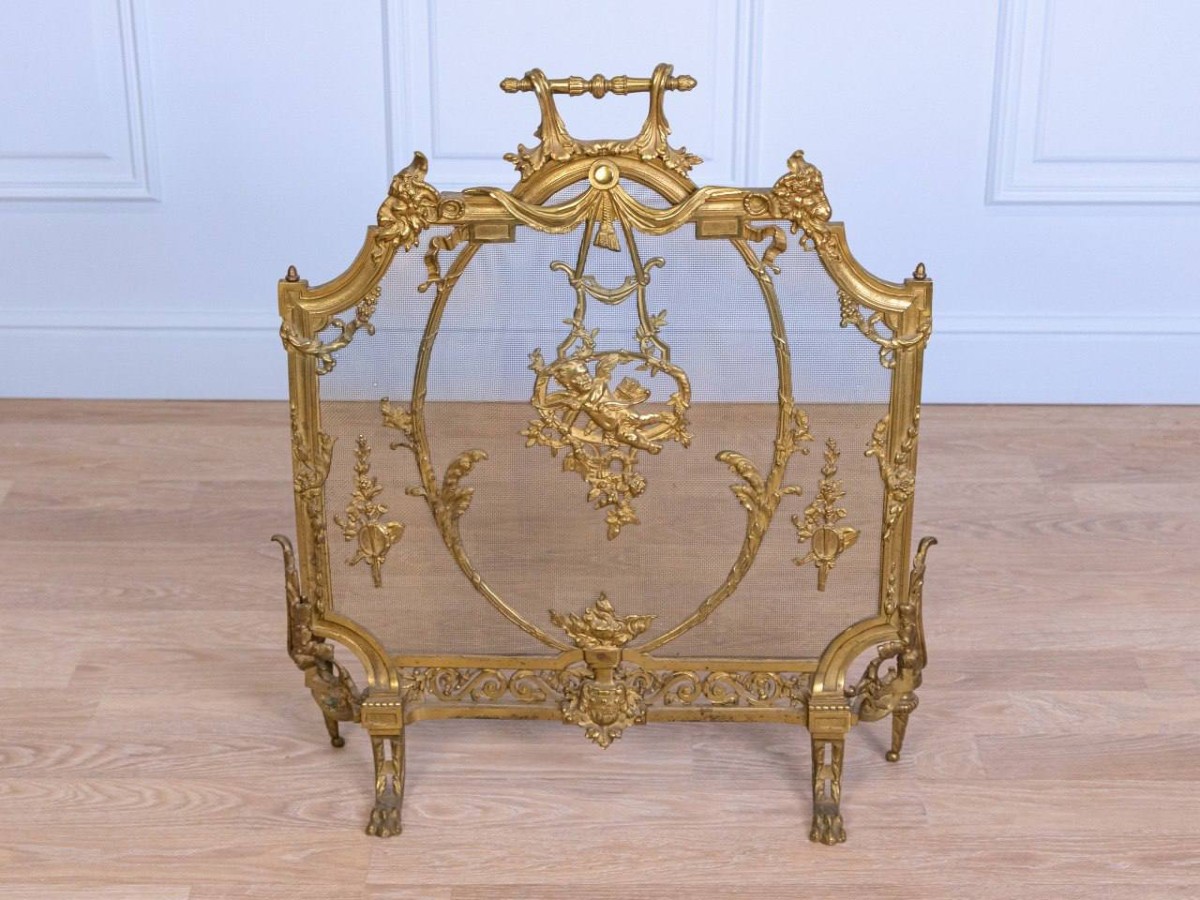 Écran de cheminée, pare-feu, en bronze de style Louis XVI, époque Napoléon III.