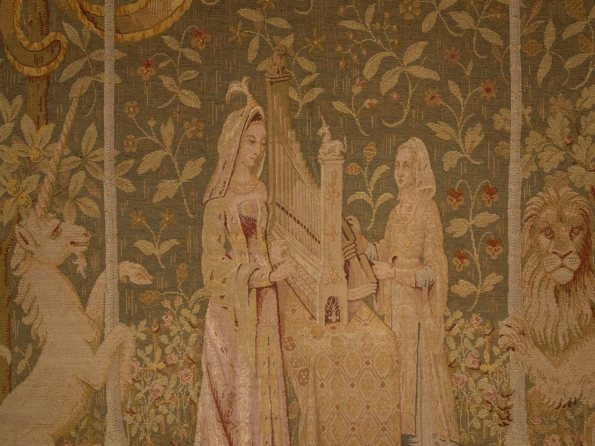 "l'oreille", Tapestry From The Series "la Dame à La Licorne" Conserved At The Musée De Cluny.-photo-2