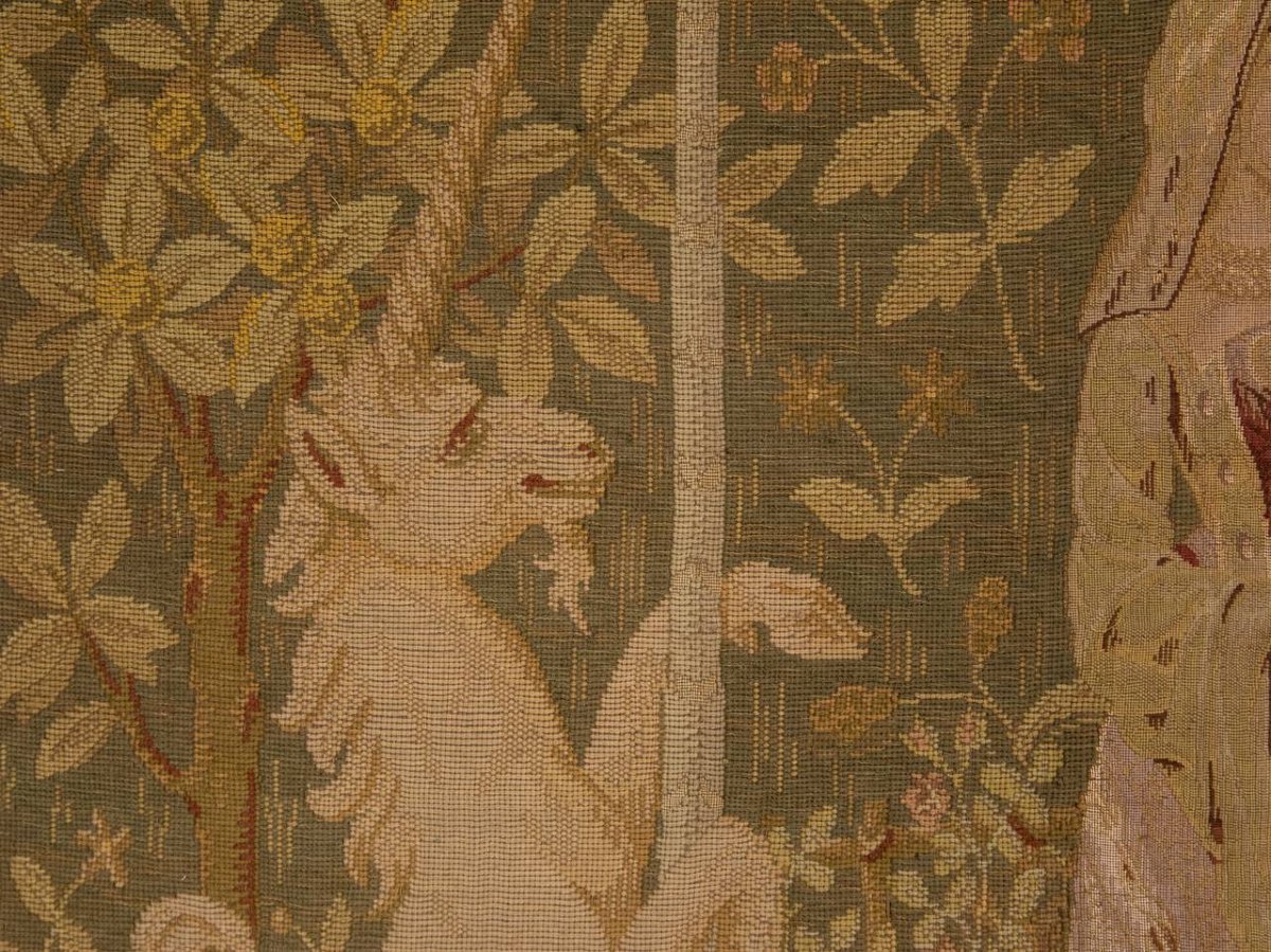 "l'oreille", Tapestry From The Series "la Dame à La Licorne" Conserved At The Musée De Cluny.-photo-3