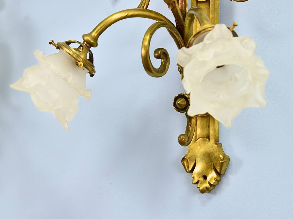 Paire d'appliques murales en bronze aux griffons-photo-4