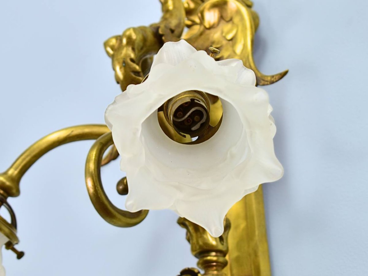 Paire d'appliques murales en bronze aux griffons-photo-4