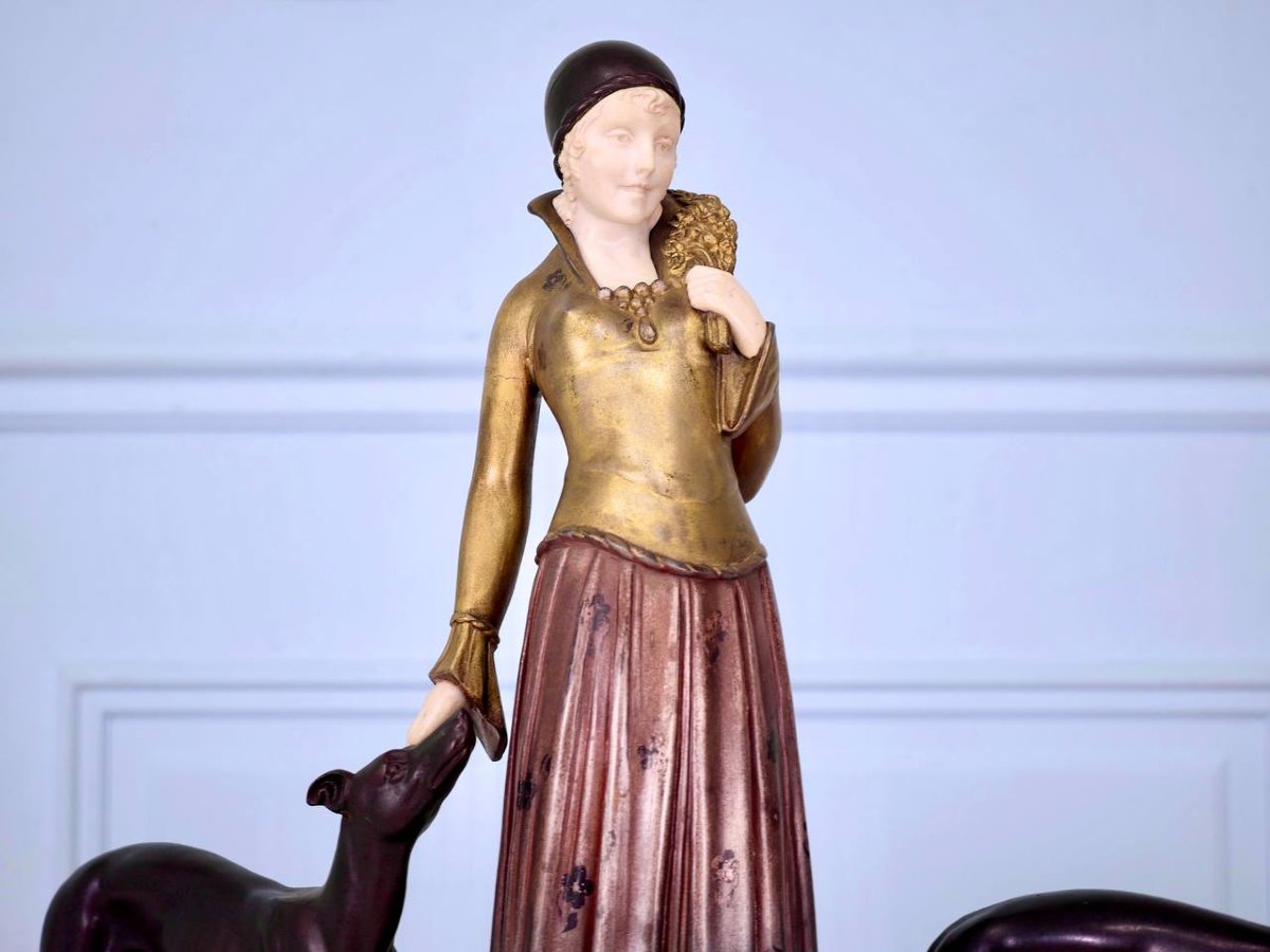 D’après Demeter H. CHIPARUS (1886-1947) "Élégante Aux Lévriers"-photo-3