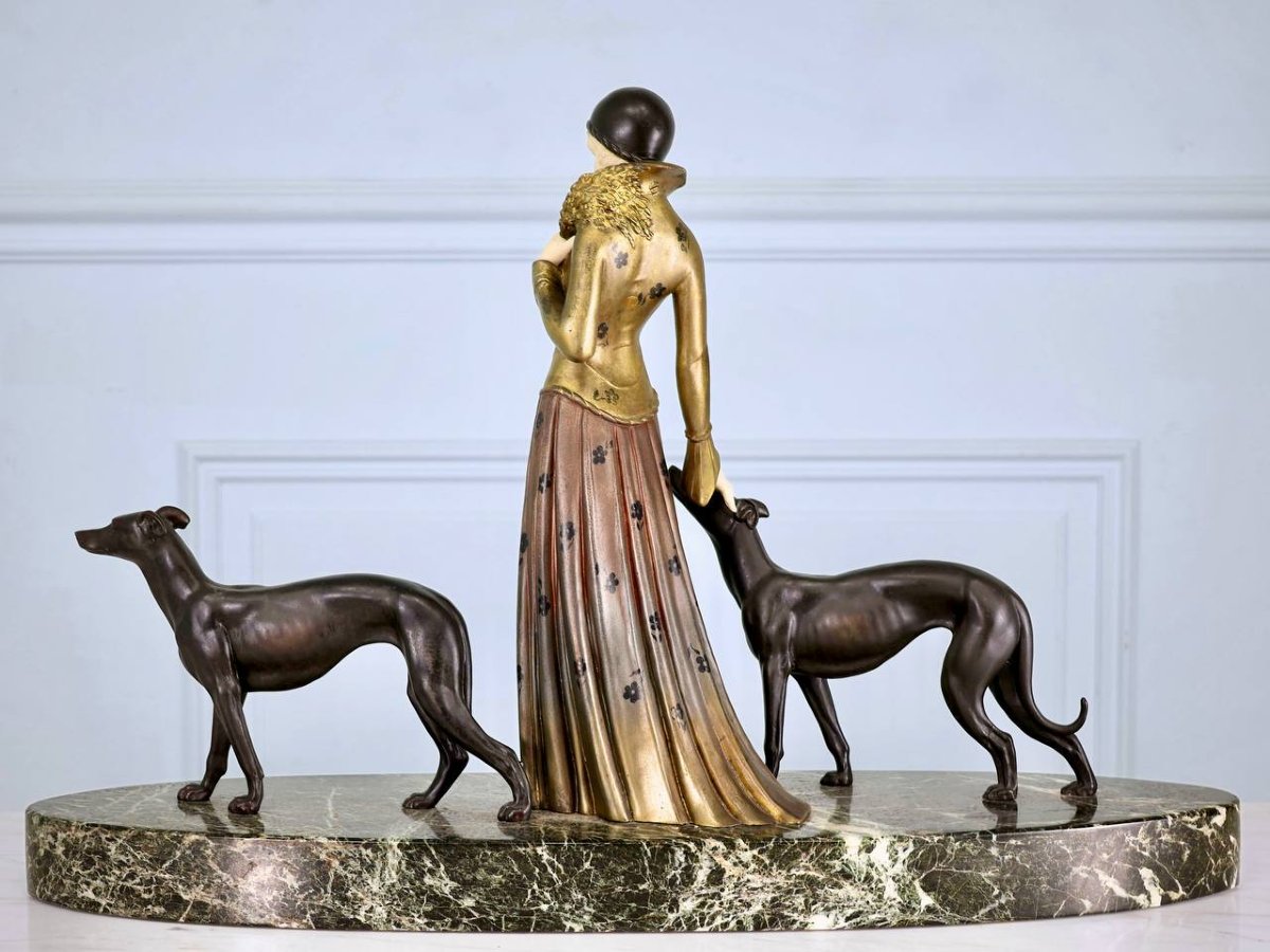 D’après Demeter H. CHIPARUS (1886-1947) "Élégante Aux Lévriers"-photo-4
