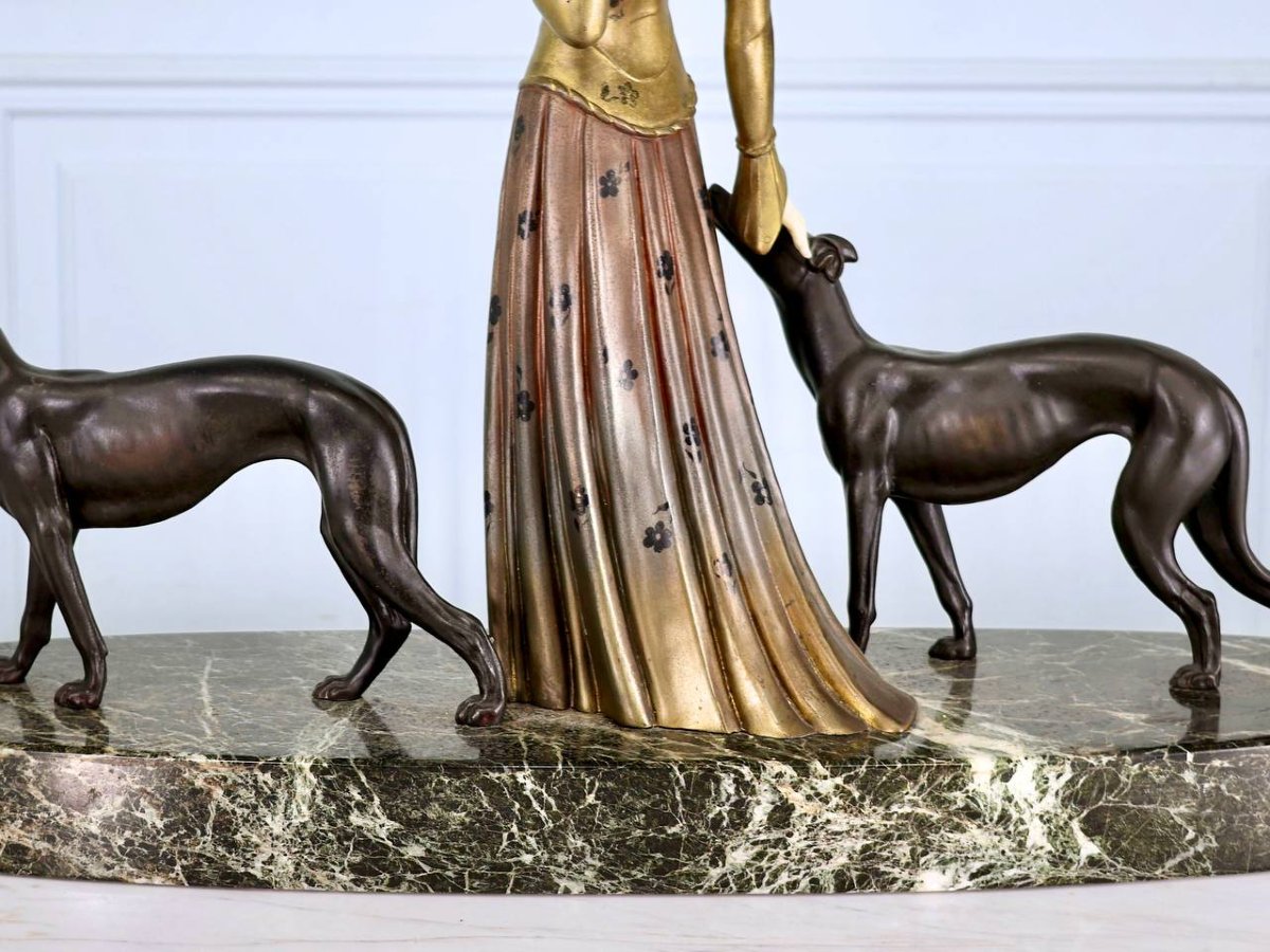 D’après Demeter H. CHIPARUS (1886-1947) "Élégante Aux Lévriers"-photo-8
