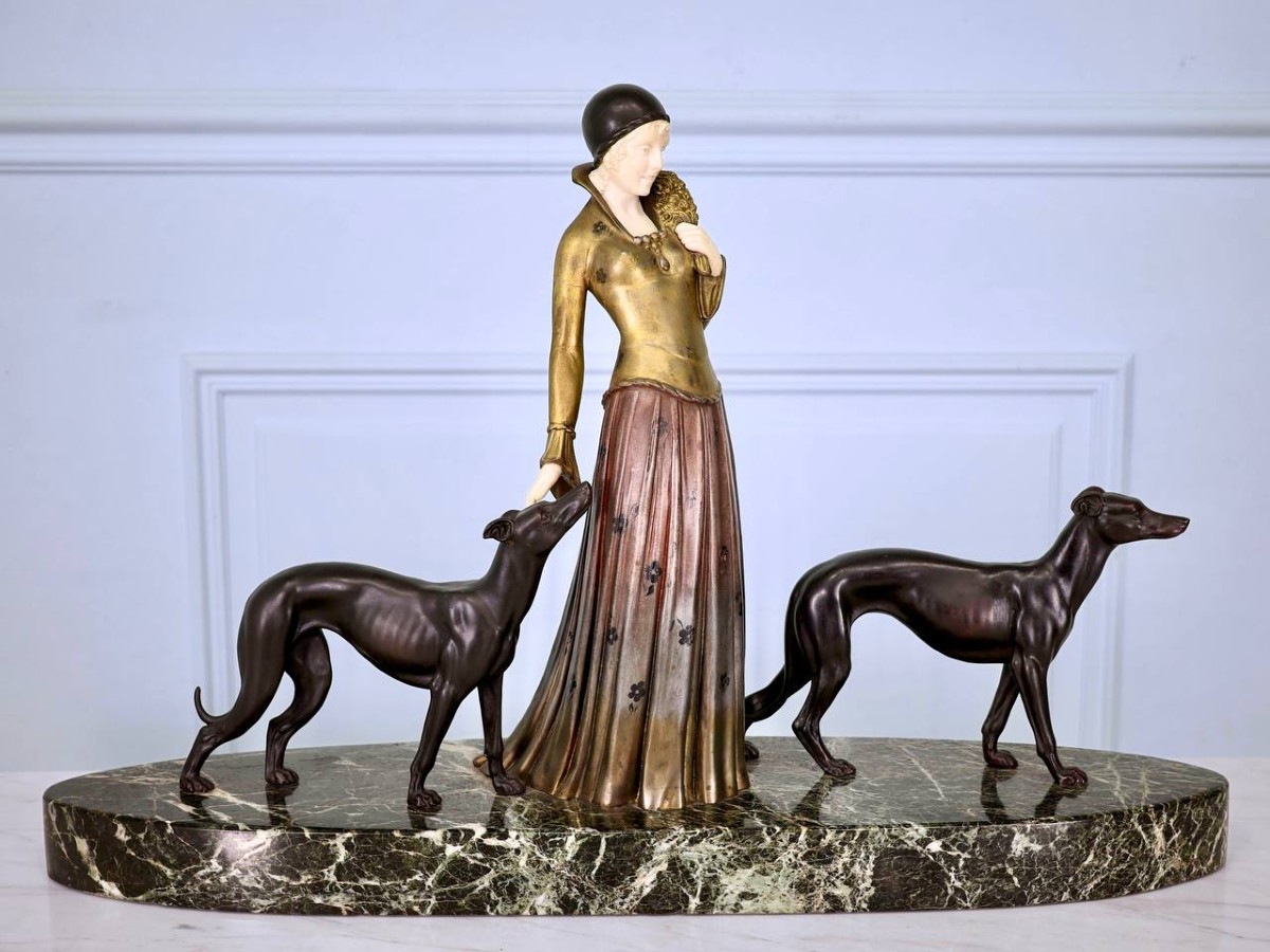 D’après Demeter H. CHIPARUS (1886-1947) "Élégante Aux Lévriers"