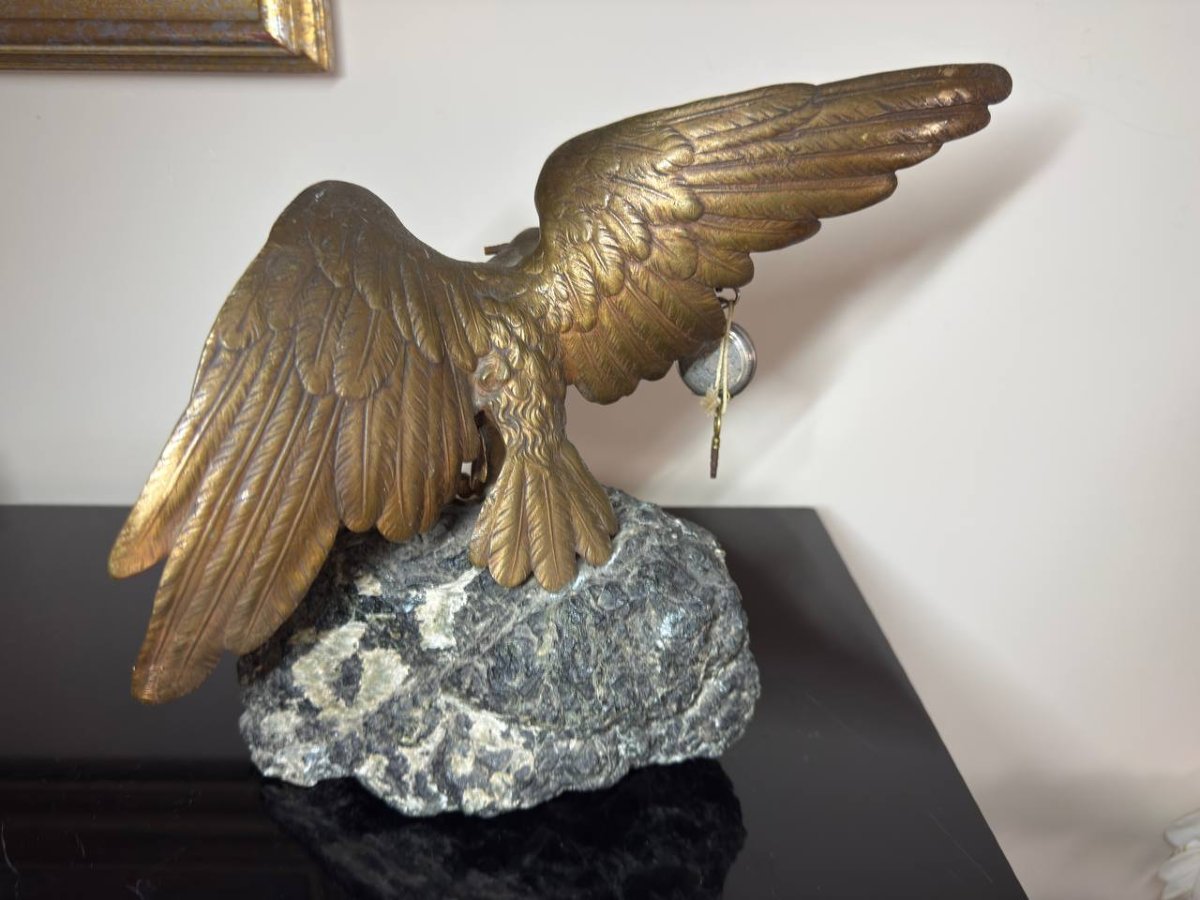 Imperial Eagle In Bronze Signed Mauroy, Forming Holder.-photo-3