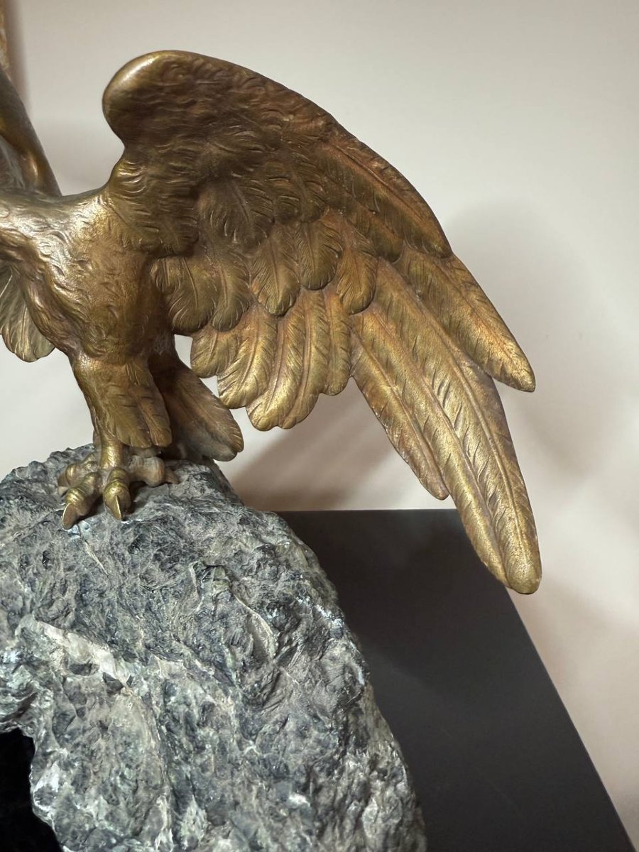 Imperial Eagle In Bronze Signed Mauroy, Forming Holder.-photo-3