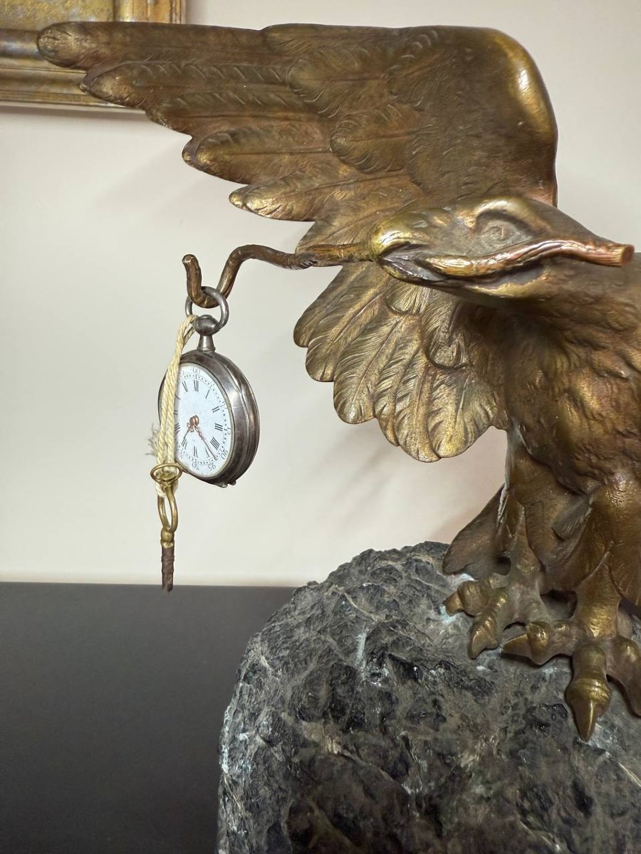 Imperial Eagle In Bronze Signed Mauroy, Forming Holder.-photo-4