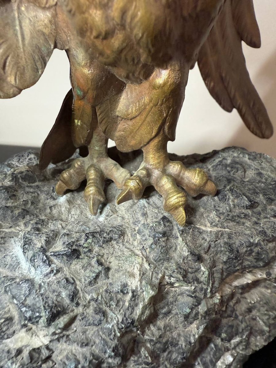 Imperial Eagle In Bronze Signed Mauroy, Forming Holder.-photo-5