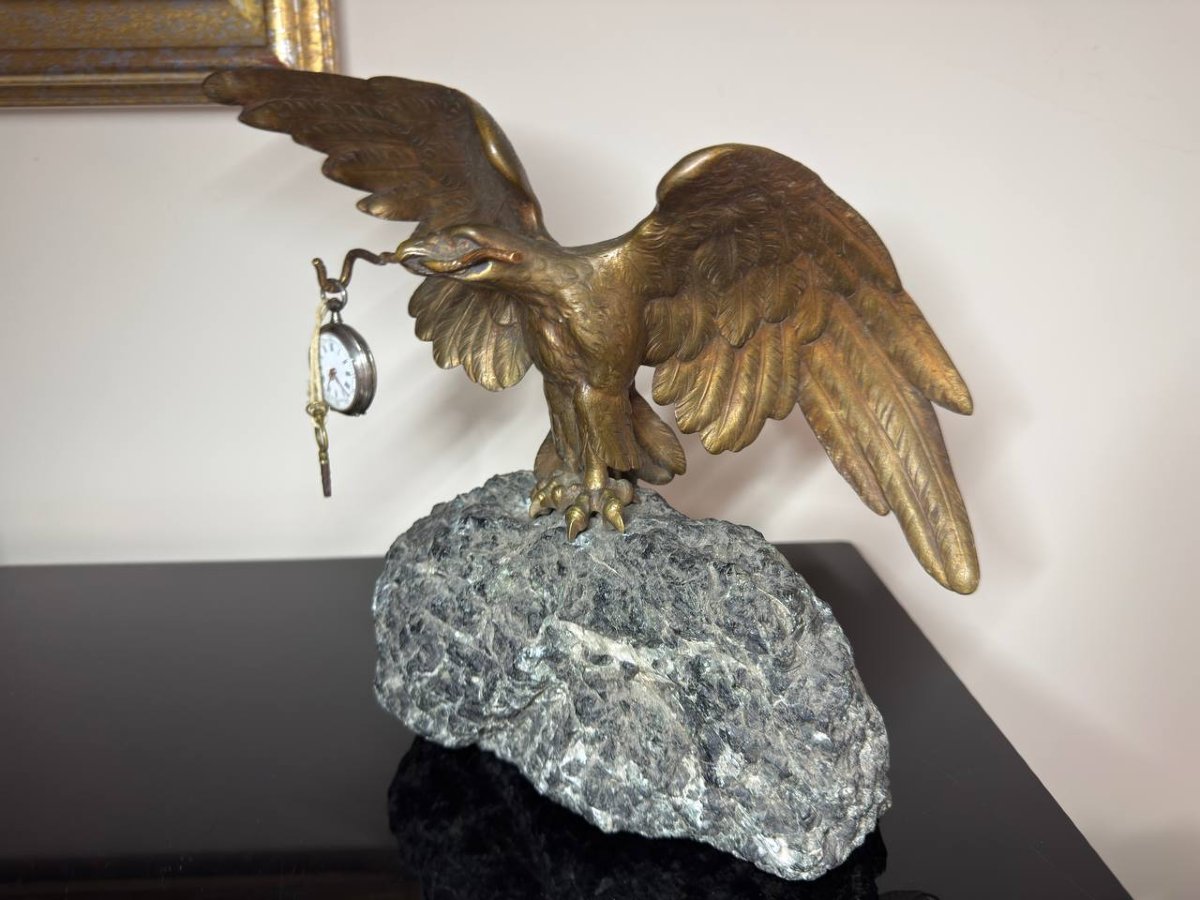 Imperial Eagle In Bronze Signed Mauroy, Forming Holder.-photo-6