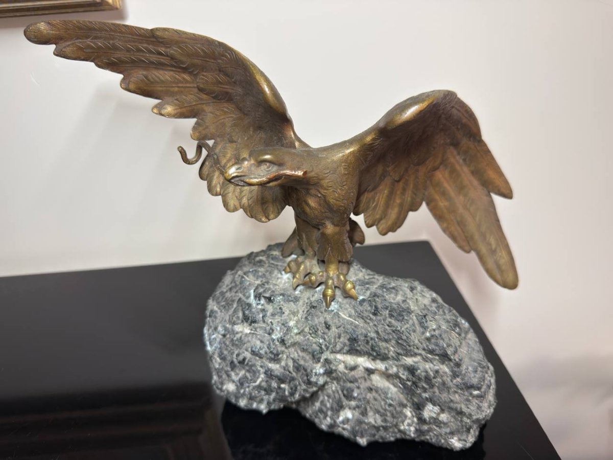 Imperial Eagle In Bronze Signed Mauroy, Forming Holder.-photo-7
