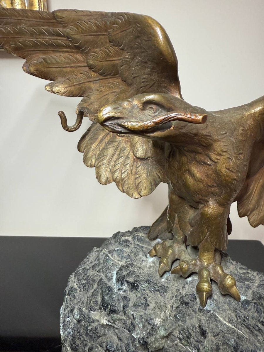 Imperial Eagle In Bronze Signed Mauroy, Forming Holder.-photo-8
