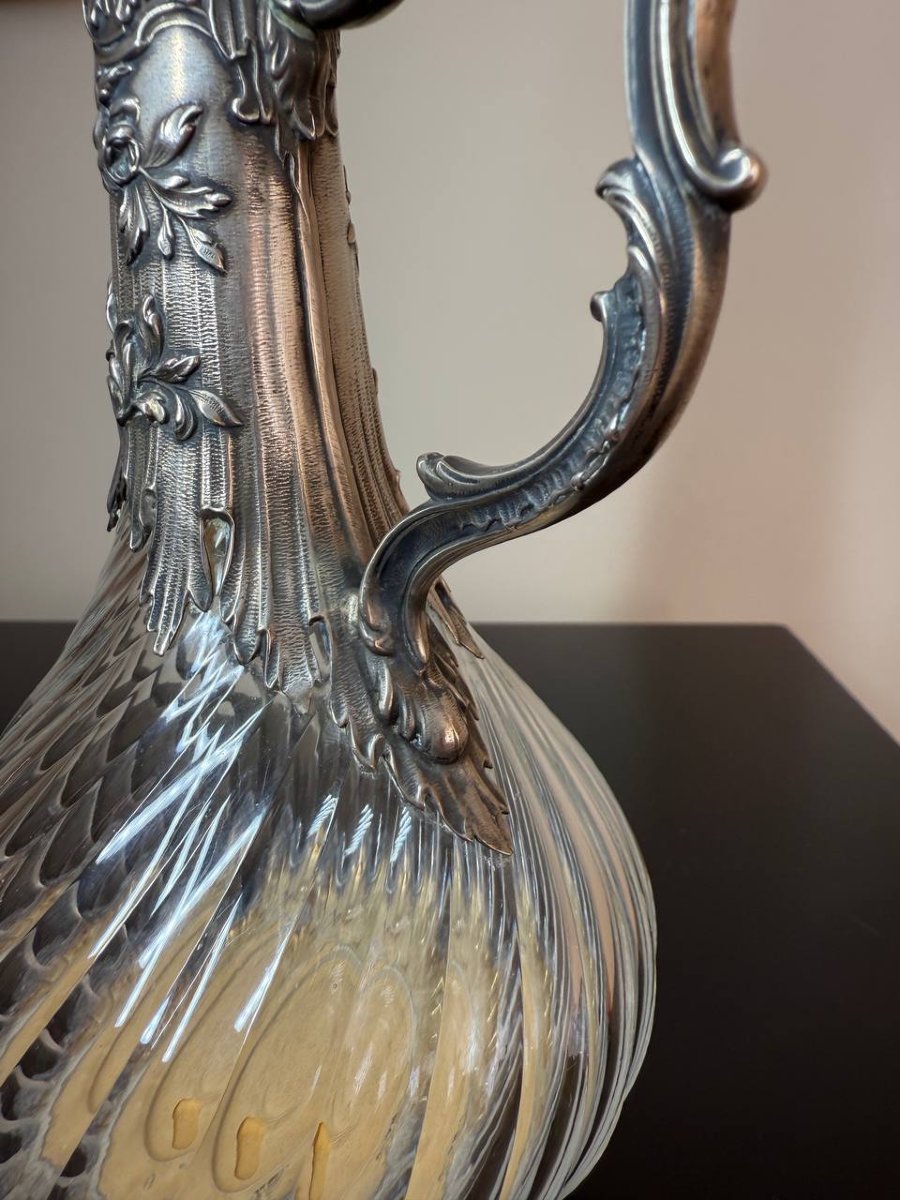 Silver And Crystal Wine Ewer Or Decanter With Twisted Ribs.-photo-2
