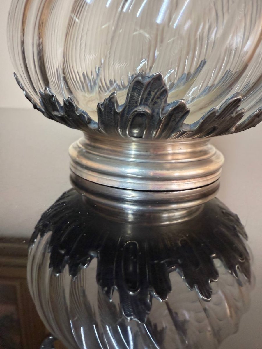 Silver And Crystal Wine Ewer Or Decanter With Twisted Ribs.-photo-2