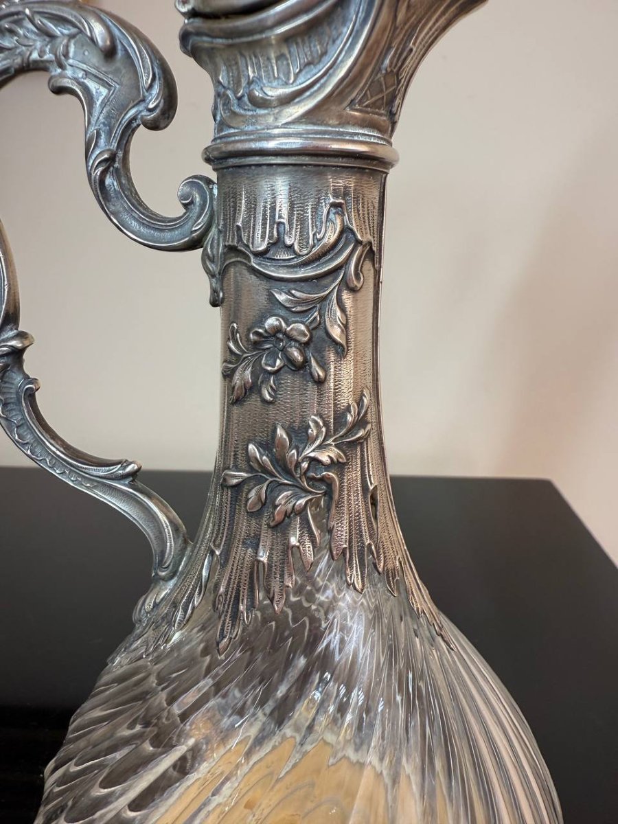 Silver And Crystal Wine Ewer Or Decanter With Twisted Ribs.-photo-5