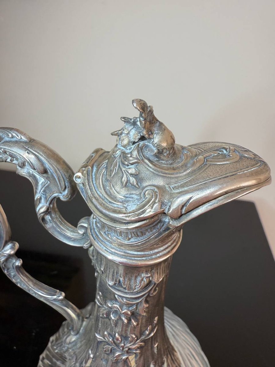 Silver And Crystal Wine Ewer Or Decanter With Twisted Ribs.-photo-6