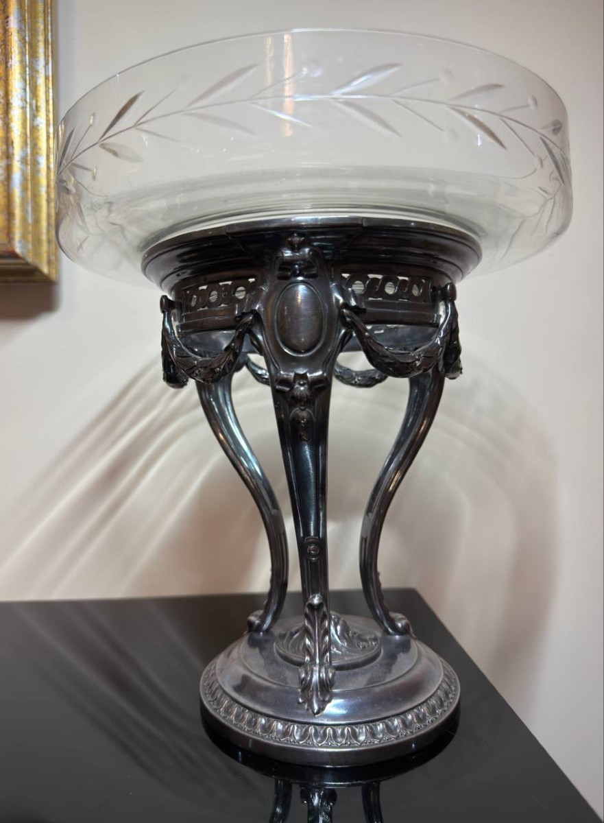Silver-plated Metal And Crystal Bowl. Maison Gallia.