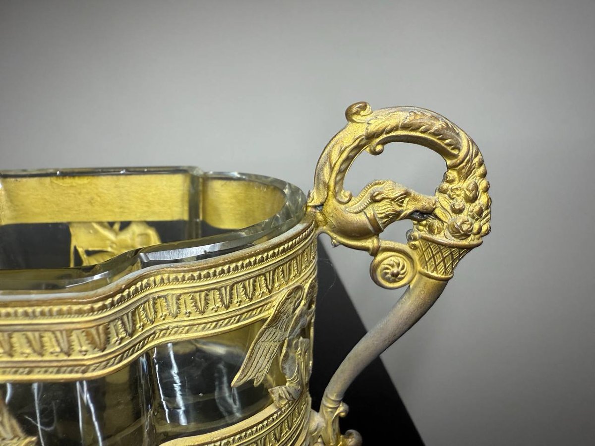 Small Cup Or Centre De Table , Jardiniere En Cristal Et Bronze De Style Empire .-photo-3