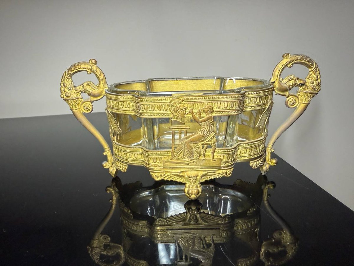 Small Cup Or Centre De Table , Jardiniere En Cristal Et Bronze De Style Empire .-photo-2