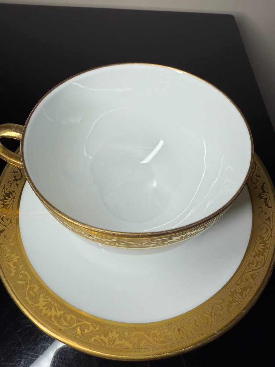 Porcelain Mug And Bottom Mug Raynaud & Co. Limoges, Agate Polished Gilding-photo-1