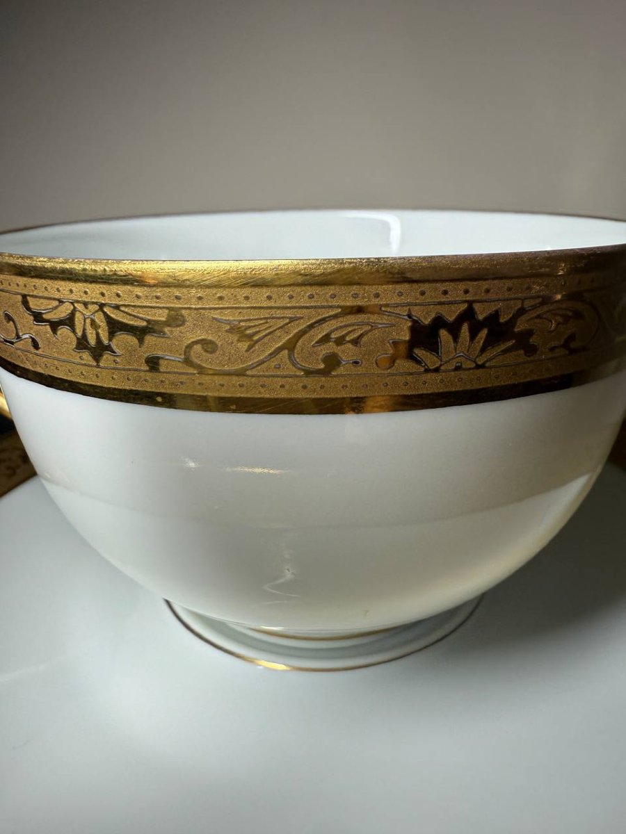 Porcelain Mug And Bottom Mug Raynaud & Co. Limoges, Agate Polished Gilding-photo-8