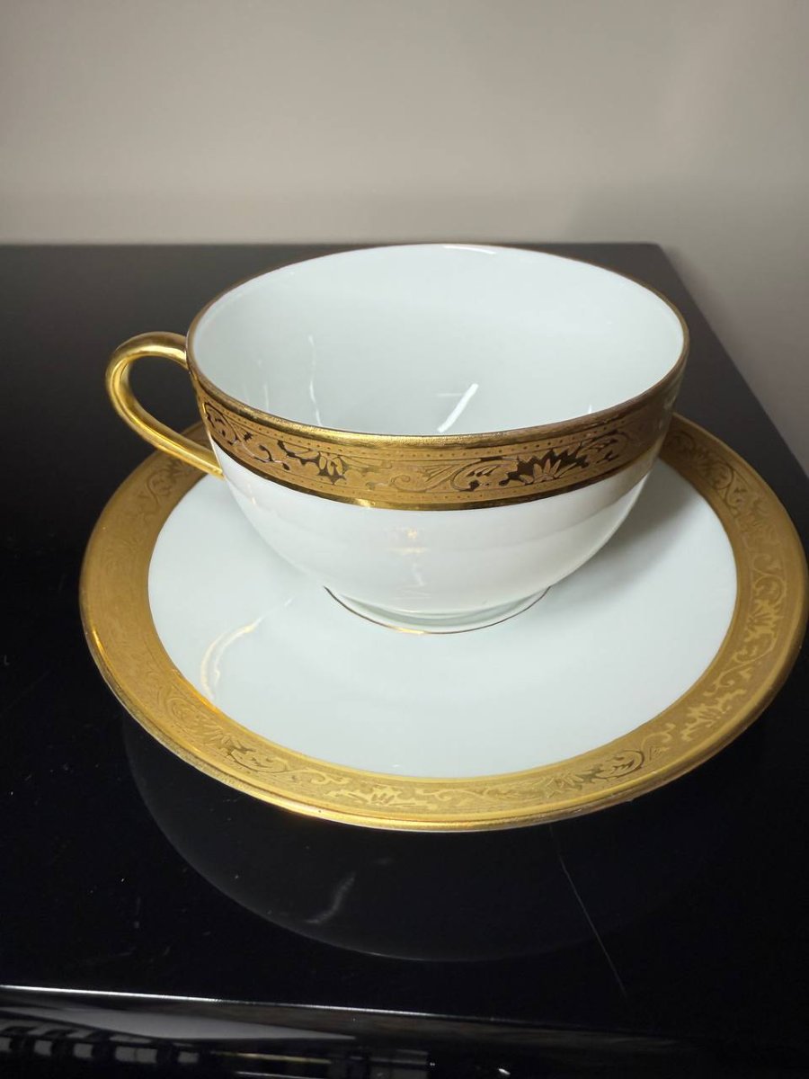 Porcelain Mug And Bottom Mug Raynaud & Co. Limoges, Agate Polished Gilding