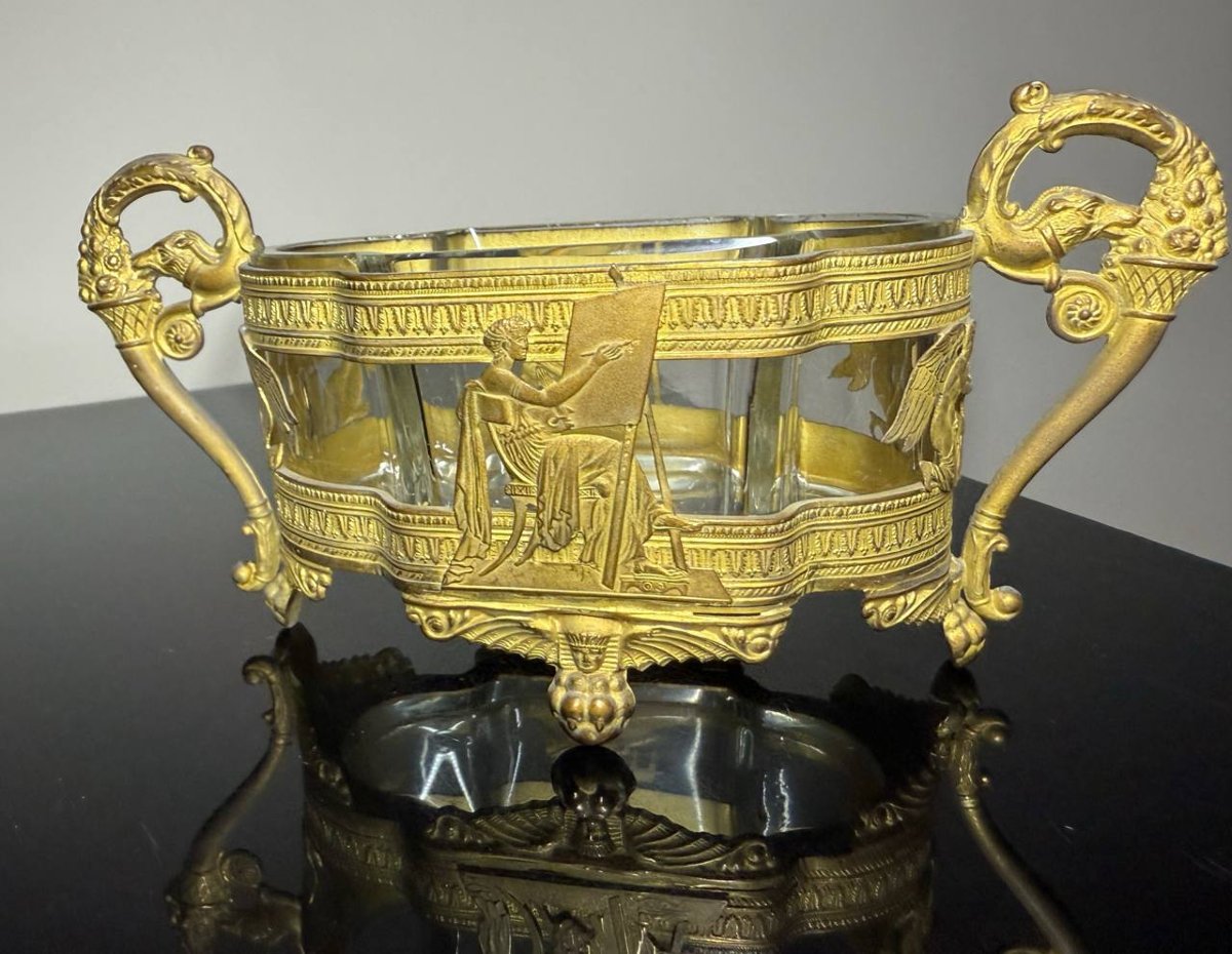 Small Cup Or Centre De Table , Jardiniere En Cristal Et Bronze De Style Empire .-photo-2