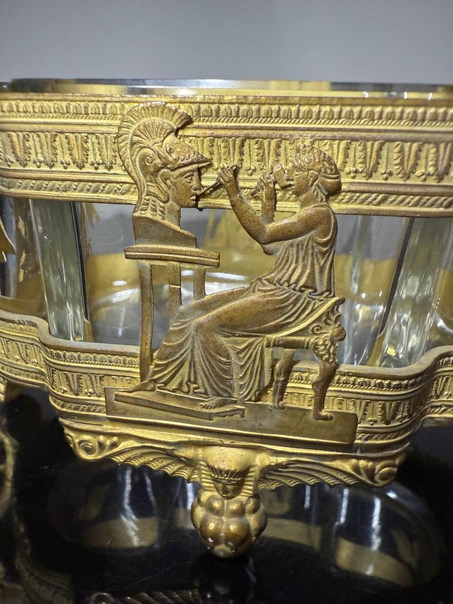 Small Cup Or Centre De Table , Jardiniere En Cristal Et Bronze De Style Empire .-photo-6