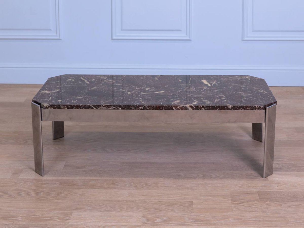 Breccia Marble And Chrome Coffee Table - France-photo-2