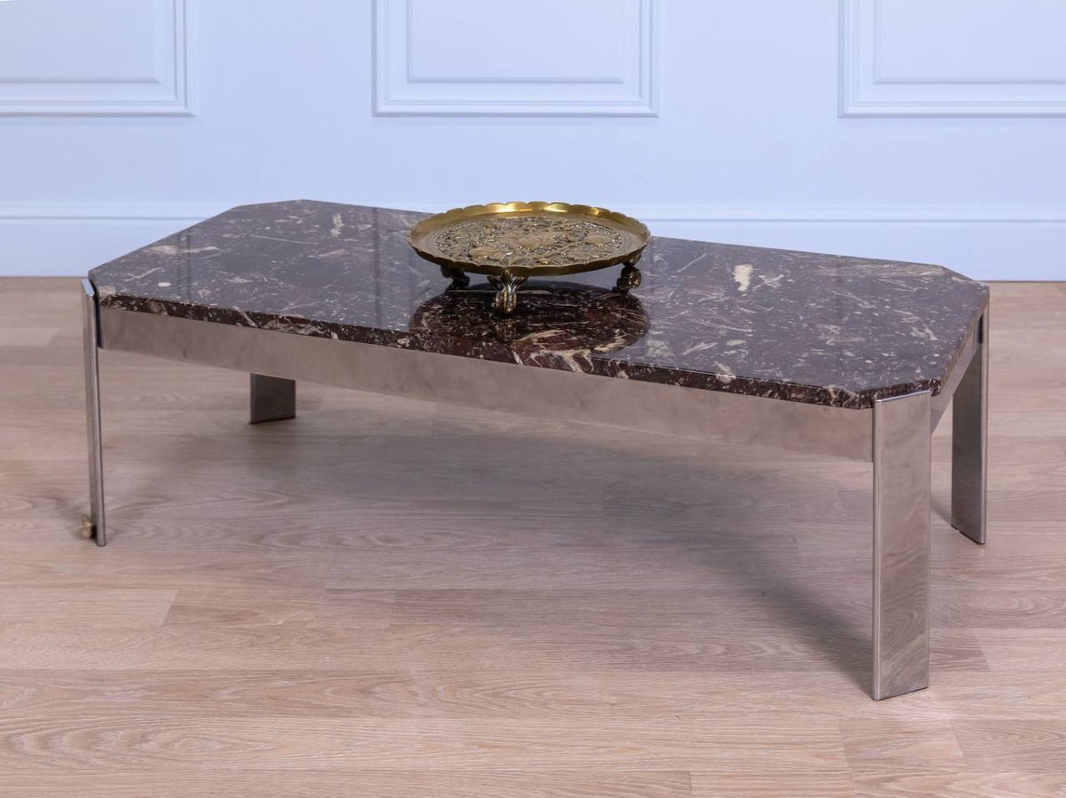 Breccia Marble And Chrome Coffee Table - France-photo-4