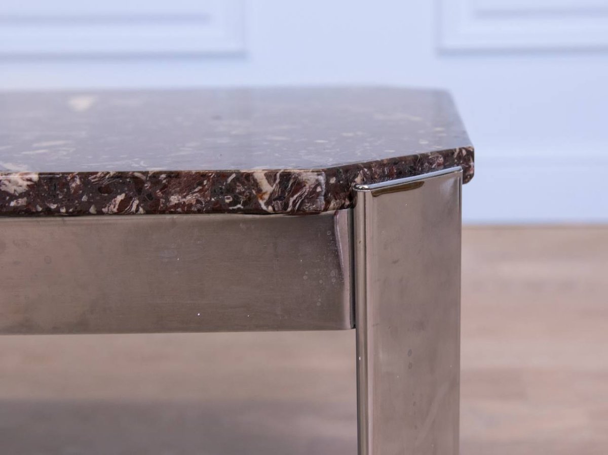 Breccia Marble And Chrome Coffee Table - France-photo-3