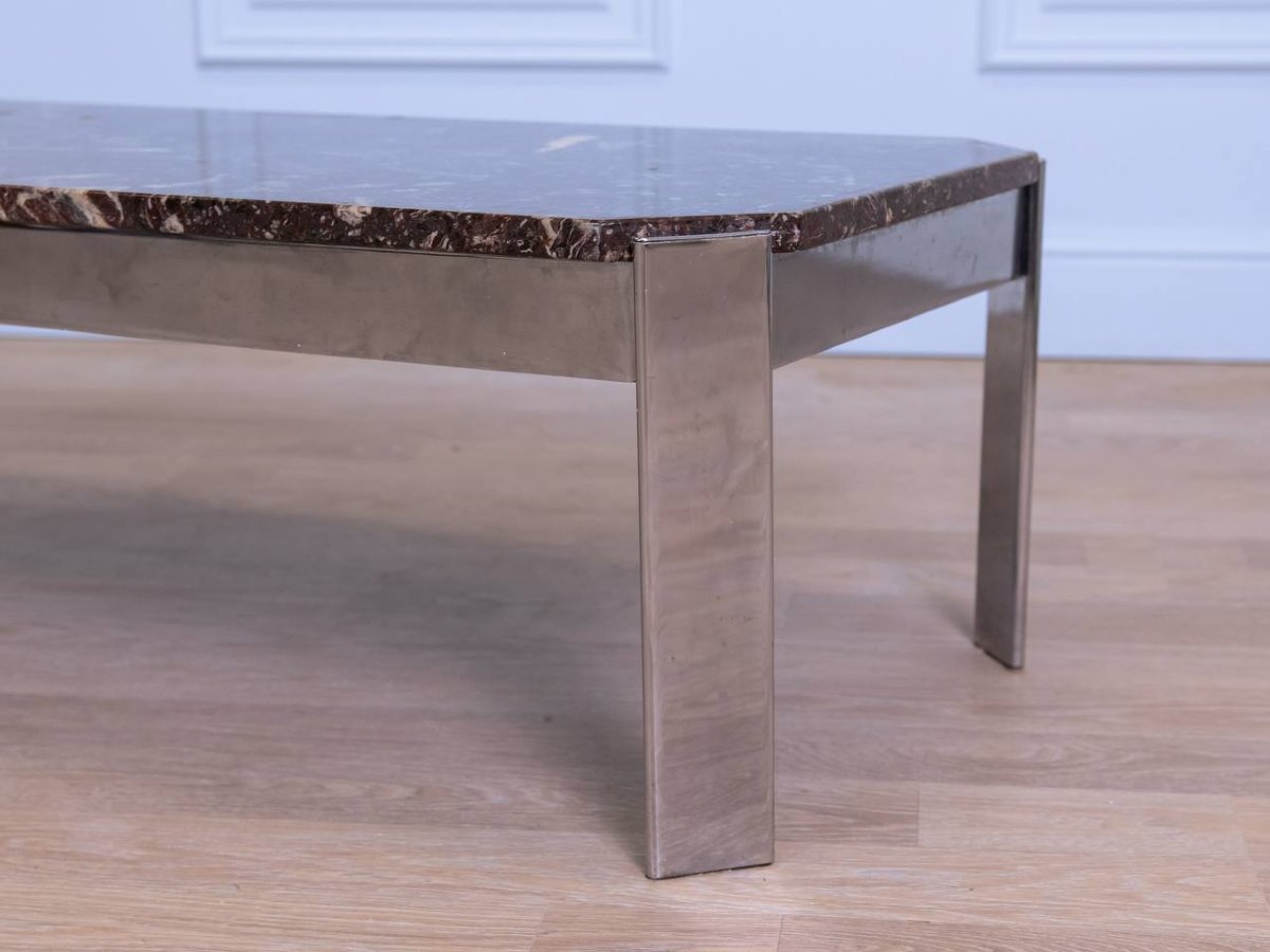 Breccia Marble And Chrome Coffee Table - France-photo-4