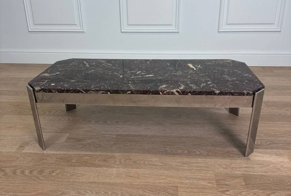 Breccia Marble And Chrome Coffee Table - France