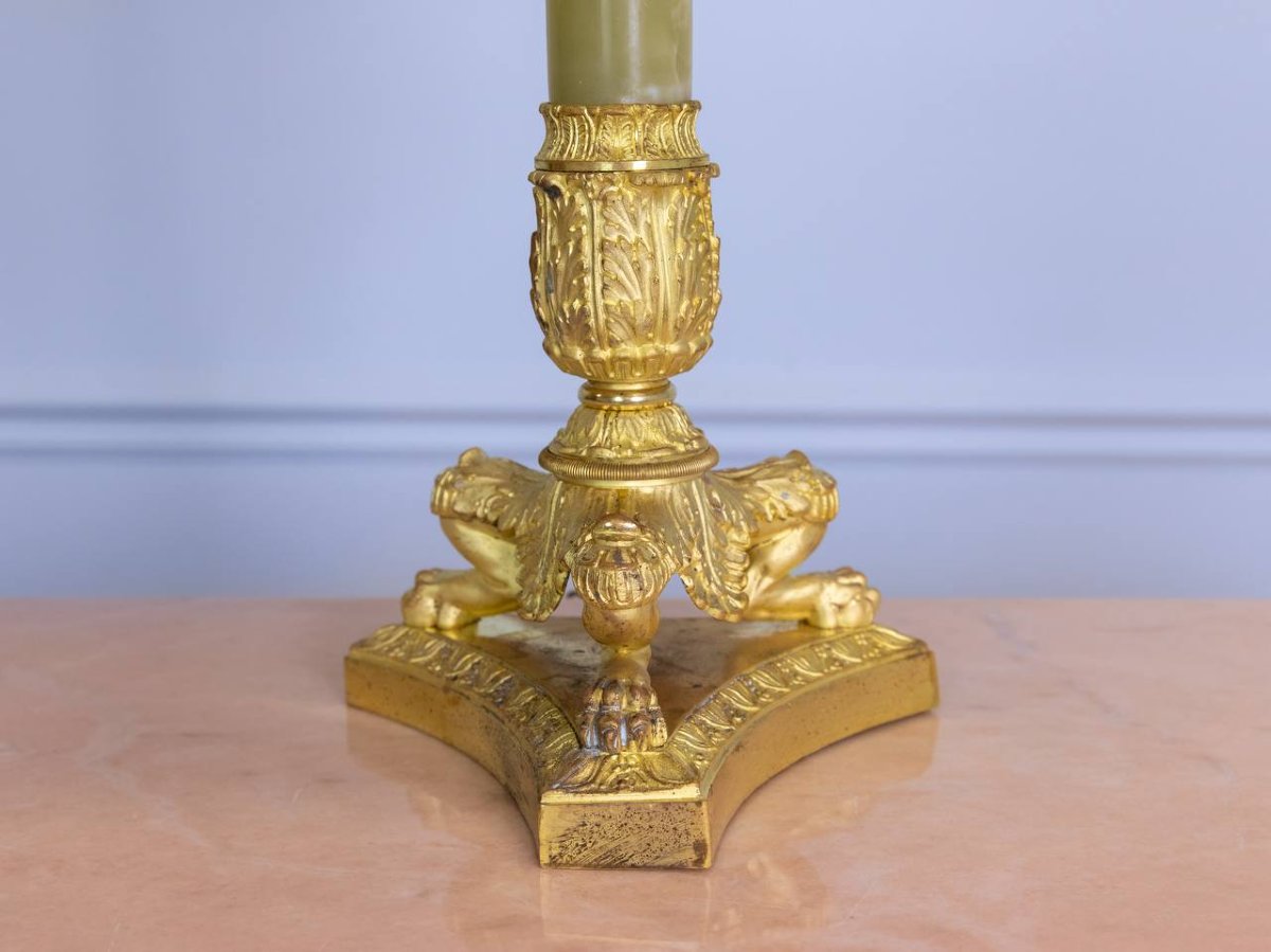 Vintage Restored Bronze Tripod Lamp Base-photo-7